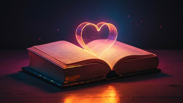 Lampe d'amour lumineuse avec livre ouvert Nuance romantique et chaleureuse dans une pièce de lecture