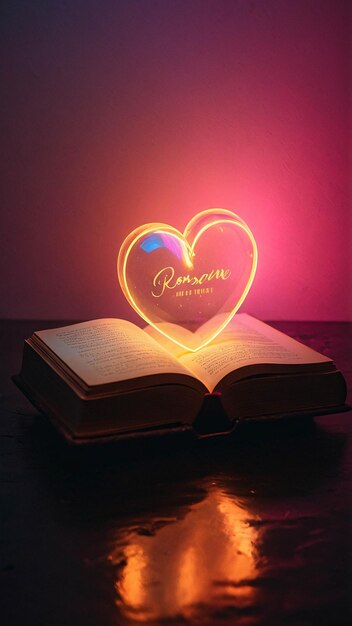 Lampe d'amour lumineuse avec livre ouvert Nuance romantique et chaleureuse dans une pièce de lecture