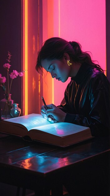 Lampe d'amour lumineuse avec livre ouvert Nuance romantique et chaleureuse dans une pièce de lecture