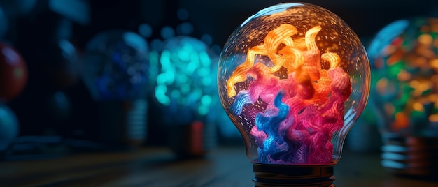 Lampe ampoule idée 3d colorée AI générative