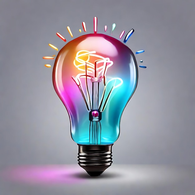 une lampe à ampoule d'idée éclatante colorée visualisation d'un brainstorming d'idée brillante et d'IA créative