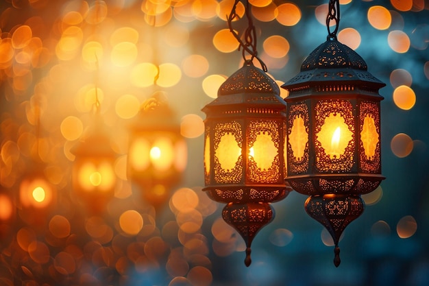 Lampe arabe lueur fond de voeux eid mubarak