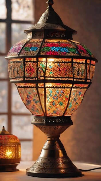 Lampe arabe avec une lumière colorée