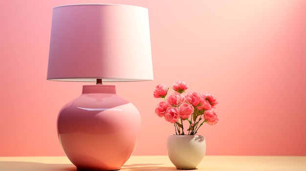 Photo lampe en argile sur rose