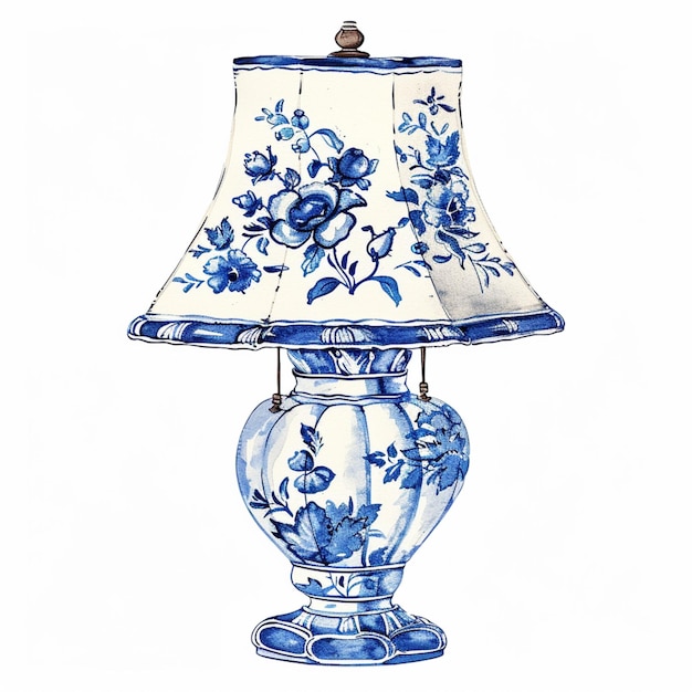 Photo une lampe bleue et blanche avec une fleur bleue design génératif ai