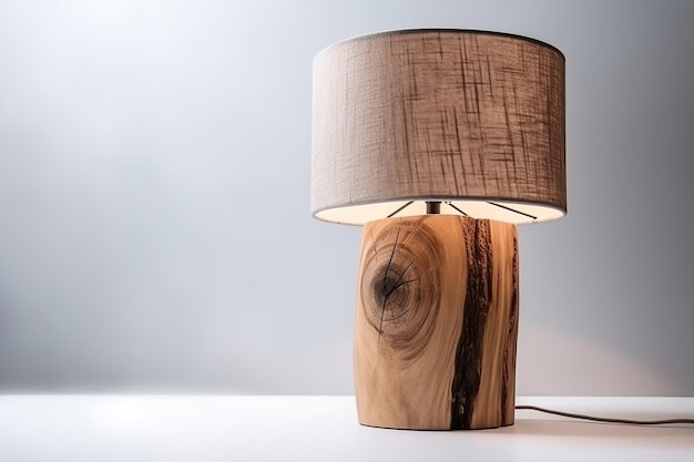 lampe en bois rustique avec écran en tissu cylindrique
