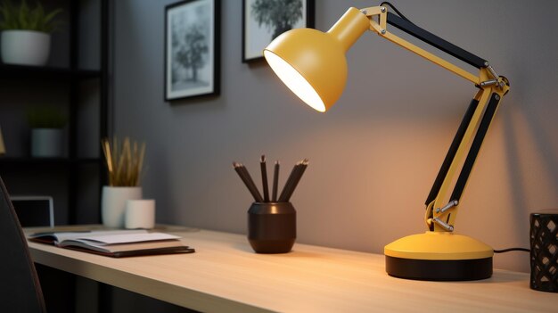 Lampe de bureau sur bureau en bois