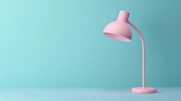 Lampe de bureau rose sur fond bleu La lampe est sur le côté droit de l'image et il y a un espace vide sur le côté gauche pour le texte ou d'autres éléments