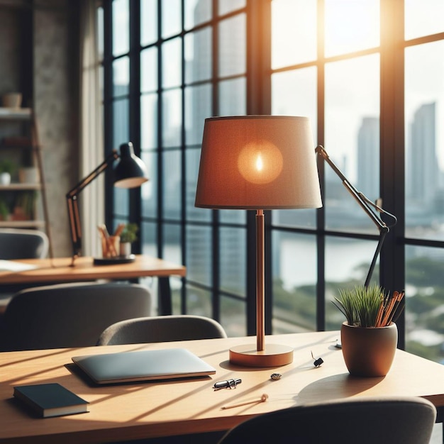 Une lampe sur un bureau