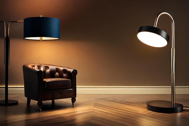 Une lampe et un canapé dans un salon avec une lampe sur le mur