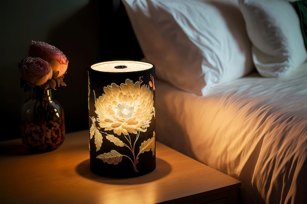 Lampe de chevet fleur veilleuse sur table dans la chambre