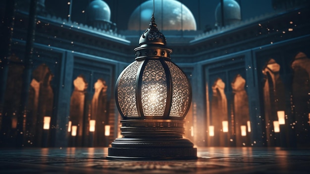 Une lampe dans une mosquée avec le mot ramadan en bas