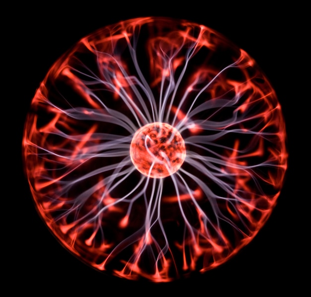Lampe de décoration en forme de boule de plasma avec des électrodes rouges et bleues