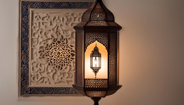 une lampe avec un dessin décoratif sur le mur