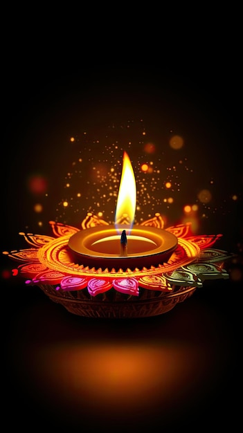 Une lampe diwali avec une flamme dessus