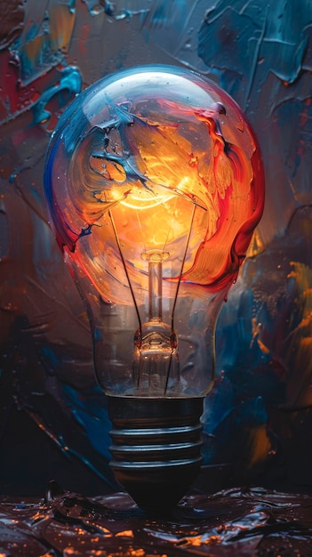 Lampe sur fond coloré avec des traits de peintures à l'huile