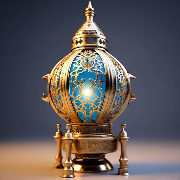 Lampe à huile arabe design doré avec lumière de studio debout sur la table de luxe