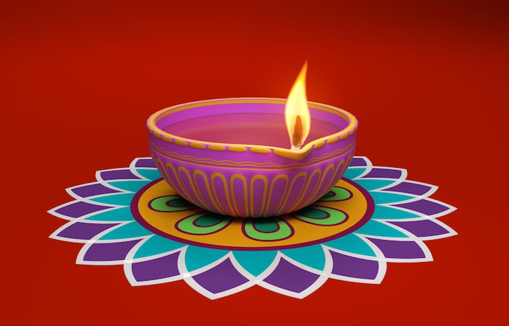Photo lampe à huile traditionnelle indienne avec un design kolam