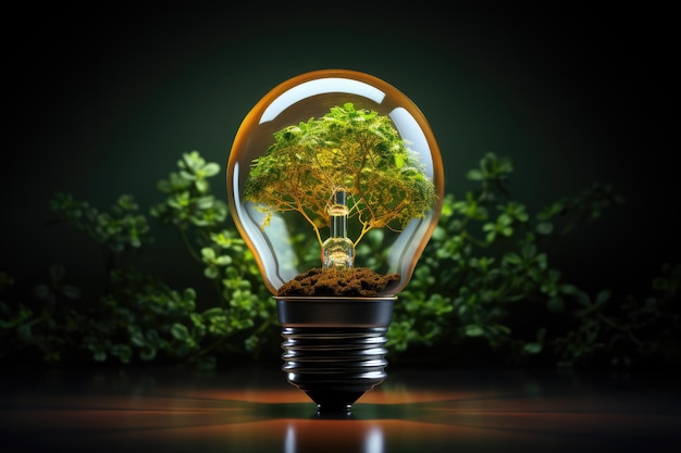 Une lampe à incandescence parmi les plantes vertes