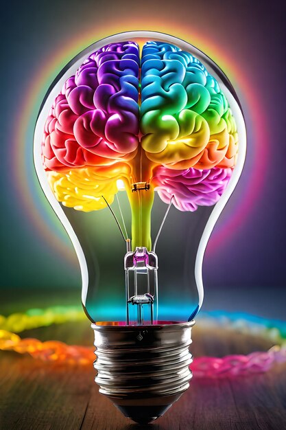 une lampe intelligente avec un cerveau coloré concept idée fantastique