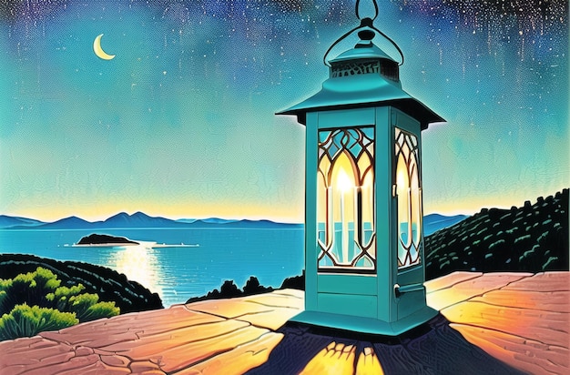 Lampe lanterne islamique pour le Ramadan Kareem Eid Salutations pour le festival musulman du jeûne AI généré