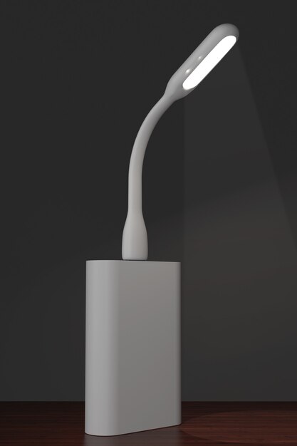 Lampe à LED USB avec Powerbank sur fond blanc. Rendu 3D