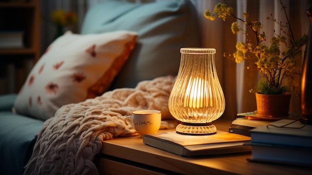 Lampe De Lit Sur La Table à Côté Du Lit Dans La Chambre