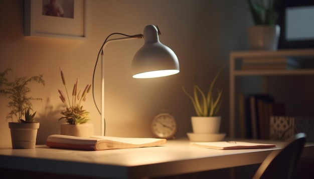 La lampe moderne illumine le design intérieur élégant de la maison généré par l'IA