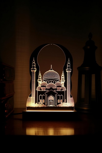 Une lampe avec une mosquée au milieu.