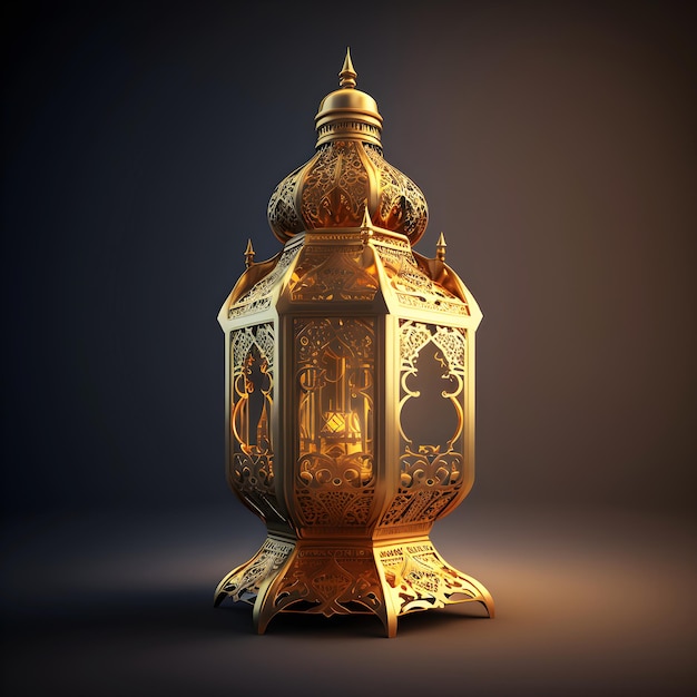 Une lampe en or avec le mot ramadan dessus