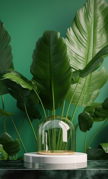 Une lampe avec une plante à l'intérieur