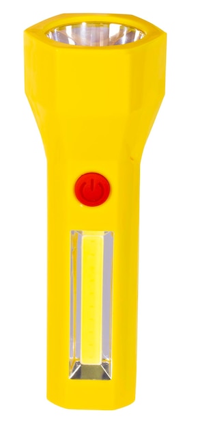 Lampe de poche LED jaune sur piles isolées sur blanc