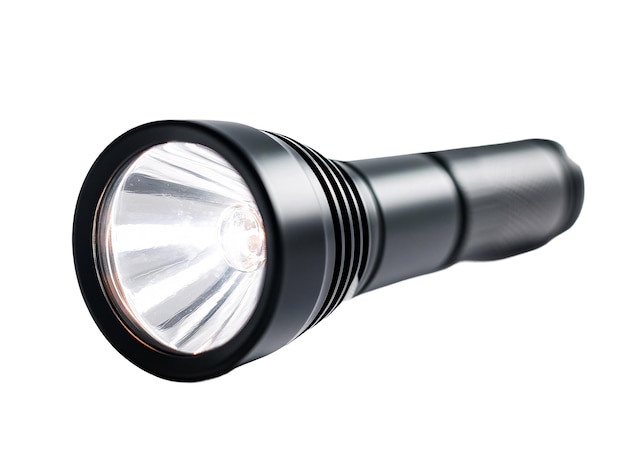 une lampe de poche noire avec une lumière allumée
