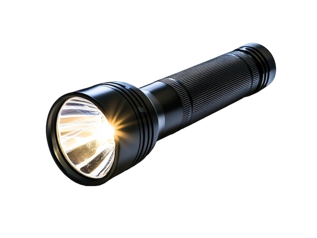 une lampe de poche noire avec une lumière dessus