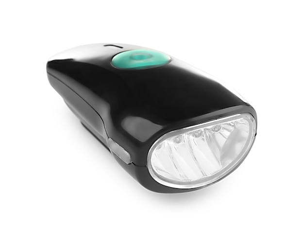 Photo lampe de poche pour vélo sur fond blanc