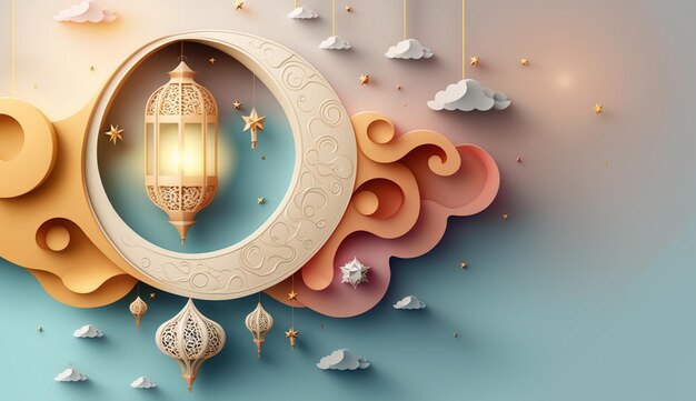 lampe ramadhan kareem réaliste 3d et couleur pastel lune premium 05