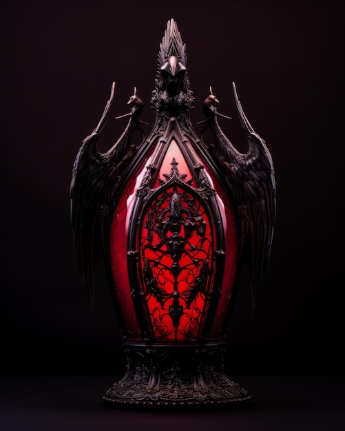 une lampe de style gothique ornée avec une lueur rouge