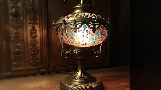 Une lampe de style vintage avec un abat-jour en verre.