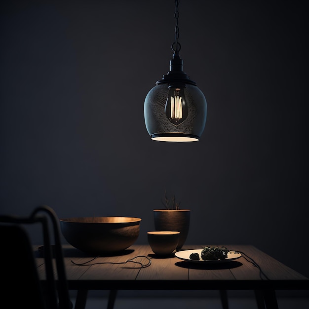 Lampe suspendue élégante au-dessus de la table à manger