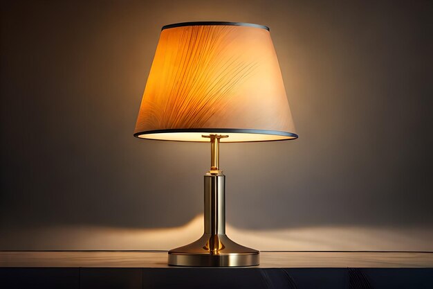 une lampe de table avec une base dorée et un abat-jour marron.