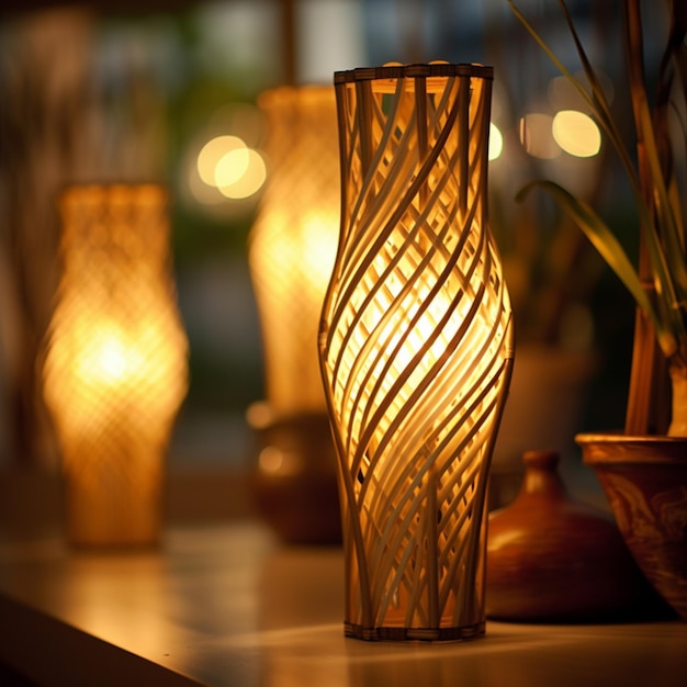 Lampe de table LED en bambou naturel et modèle 3D fantastique d'une belle créatrice