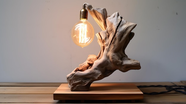 Lampe de table en racine de bois flotté écologique zéro déchet