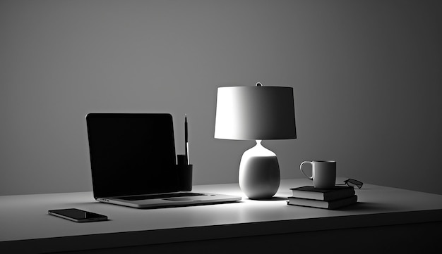 Lampe de tablette pour ordinateur portable sur la table Generative AI