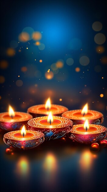 Lampe traditionnelle Diwali avec bougies Generative Ai