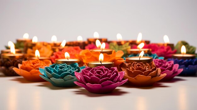 Des lampes d'argile colorées pendant le Diwali