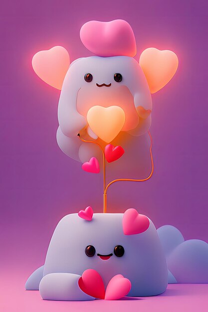 Lampes avec des coeurs brillants Fond pour l'amour de la Saint-Valentin avec personnage de dessin animé