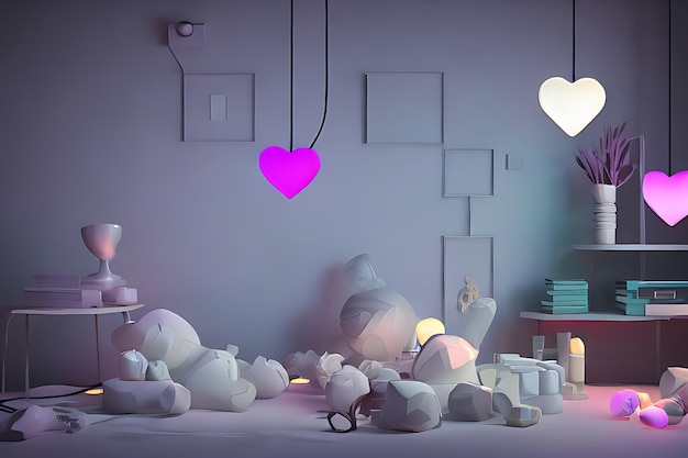 Lampes avec fond de coeurs lumineux pour l'amour de la Saint-Valentin