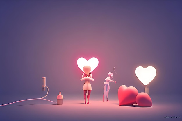 Lampes avec fond de coeurs lumineux pour l'amour de la Saint-Valentin
