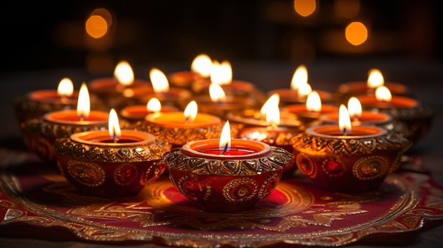 Lampes à huile de Diwalidiya allumées lors de la célébration de Deepavali