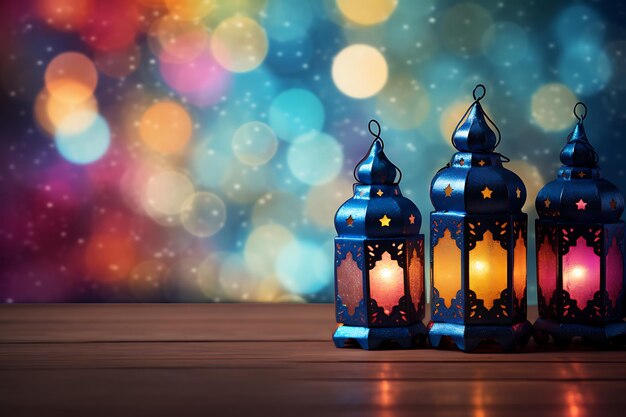 Photo des lampes karim du ramadan sur un fond bokeh